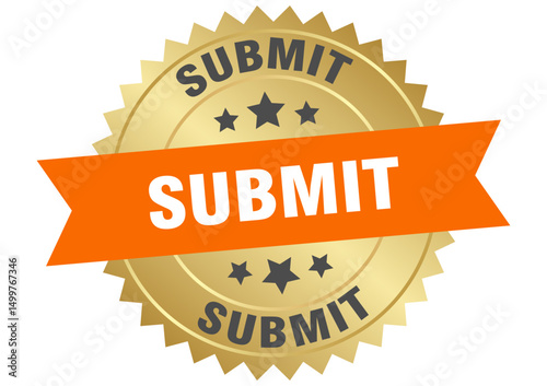 submit. submit round orange and gold label isolated on transparent background