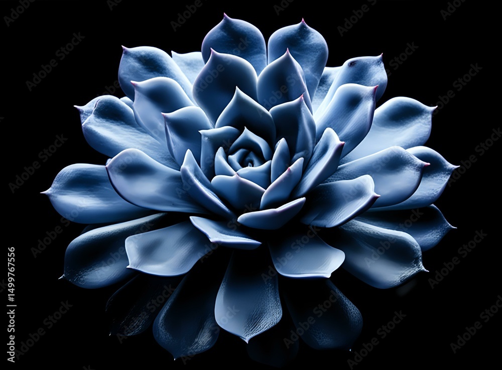 Close-up view of a succulent, exhibiting intricate details and a captivating blue hue. Close-up view of a succulent, exhibiting intricate details and a captivating blue hue.