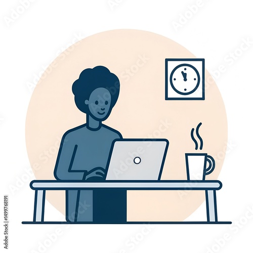 coffee cup and laptop: A freelancer icon with a laptop and a coffee mug on a desk.