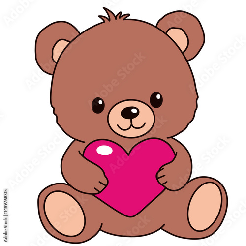 Adorable Brown Teddy Bear Holding a Pink Heart Valentine's Day Gift