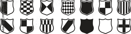 Shield icon set. Protect shield security icons. Badge quality symbol, Guarantee and safeguard sign, logo or emblem.