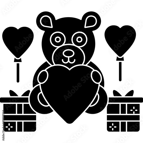 Stuffed Teddy Bear with Heart and Balloons