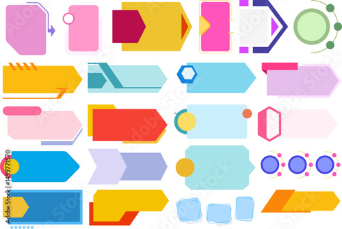 Geometric Shapes Information: A collection of modern geometric shapes in vibrant colors perfect for infographics, presentations, and web design elements. 
