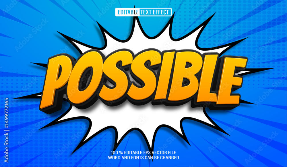 Editable 3d text style effect - Possible Comic Message text effect Template