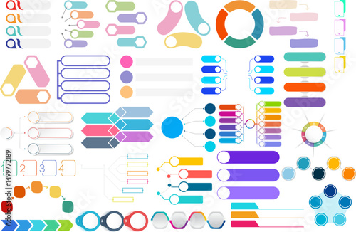  Infographics design elements: An array of vibrant infographics elements offers a versatile toolkit for data visualization and impactful storytelling in presentations and reports. 