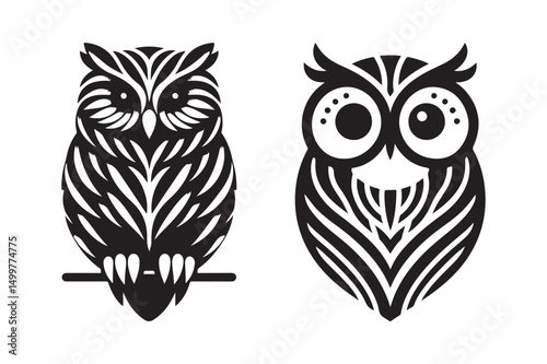 Ornamental Owl Vector Icons Stylized Tribal Owl Silhouette Designs