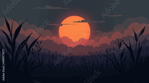 Minimalist dark abstract plantation landscape with gradient shadows

