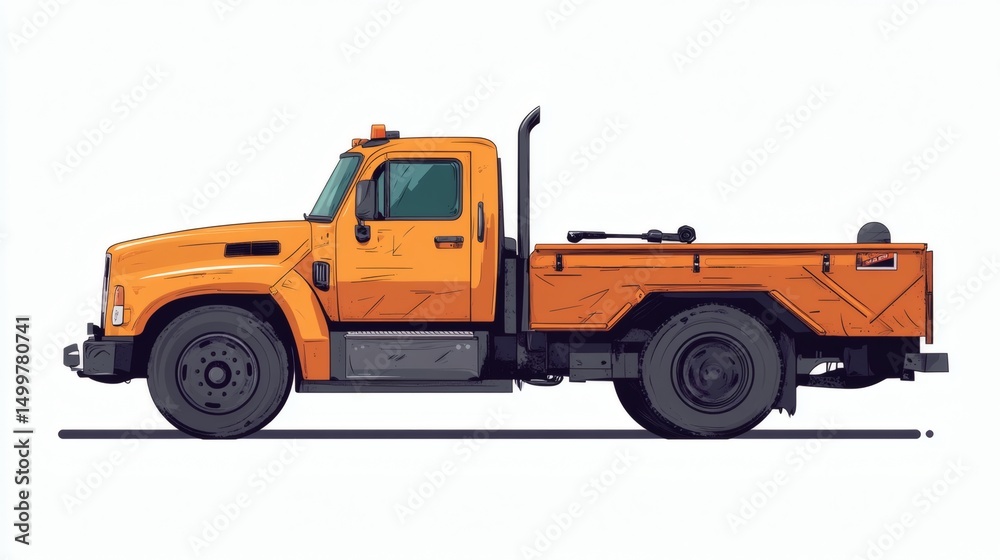Fototapeta premium Illustration of an orange single cab flatbed truck.