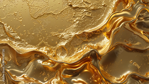 Liquid gold flowing and creating abstract golden texture
