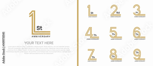 logo anniversary set. brown color double line on white background for special event