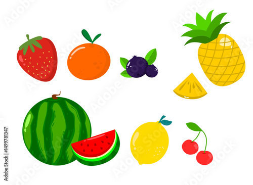 Mix fruit illustration. Cute fruity cartoon. Can be used for wallpaper 
