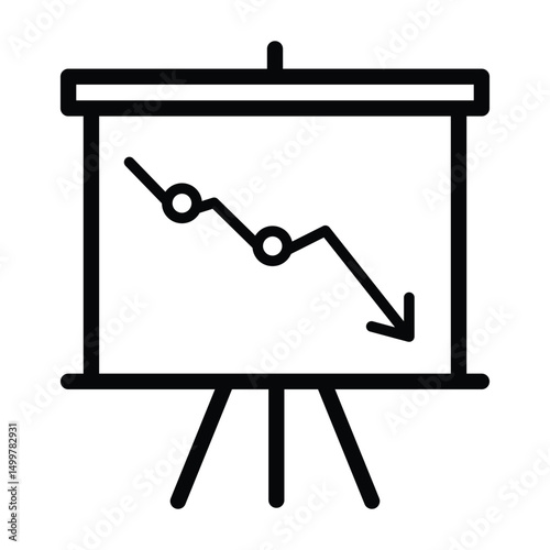 Icon of a presentation board displaying a downward trending graph.