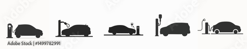 Electric Car Charging at Station Icon – Clean Transportation Flat Design