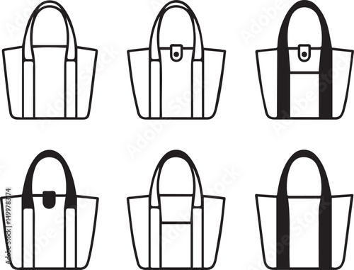 Minimalist Tote Bag Icon Set – Stylish Handbag Silhouettes for Fashion and Branding