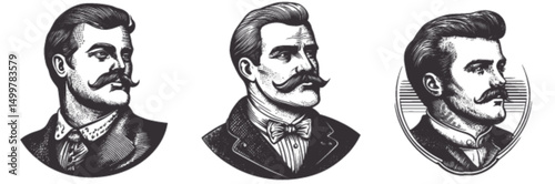 Vintage Engraved Portraits of Handsome Mustached Men in Style