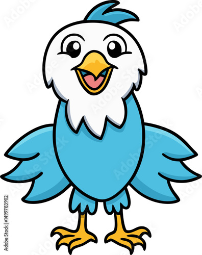Angry cartoon eagle in vector flat style with brown wings for aggressive bird mascot or design icon