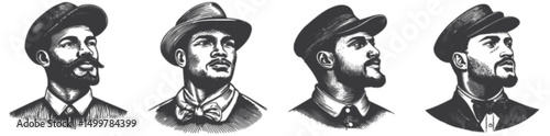 Vintage Portraits of Stylish Men in Engraving Style Artwork