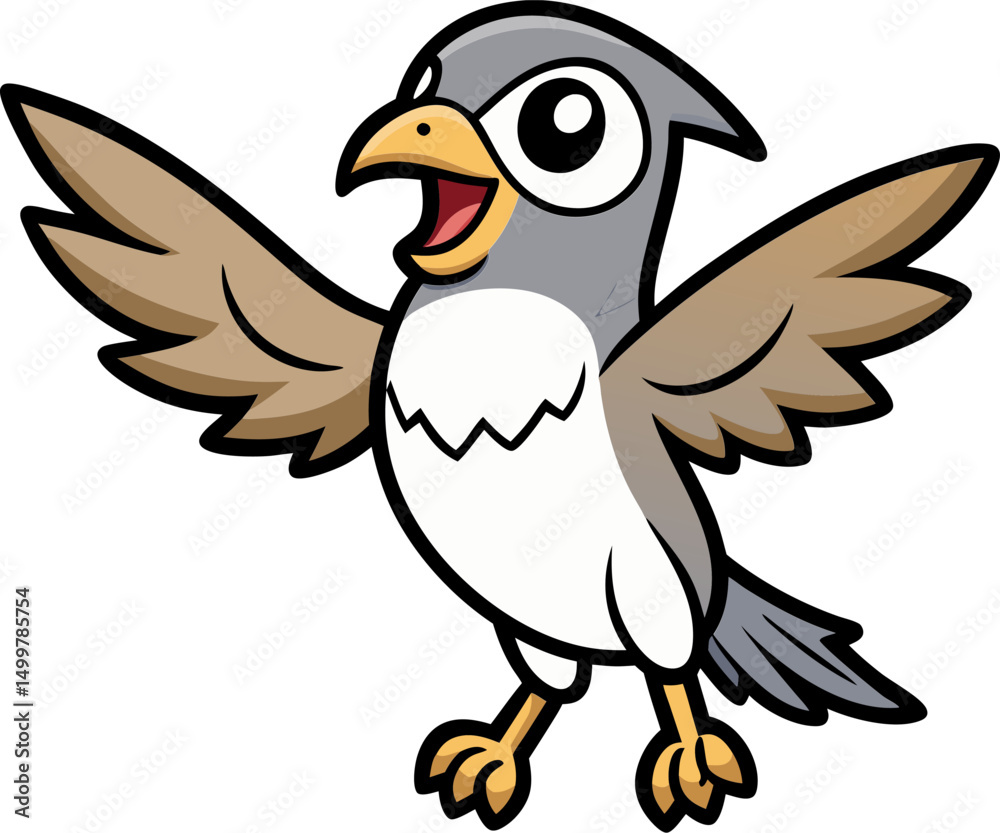 Fototapeta premium Falcon with open feathers flying high in fun cartoon flat style ideal for childrens content design