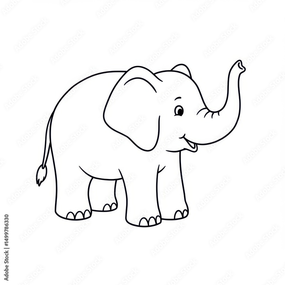 Fototapeta premium Cartoon elephant isolated on white background for coloring books, educational materials.