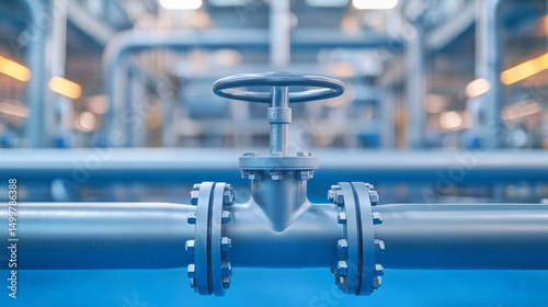 Detailed view of an industrial valve in a factory setting for system control.