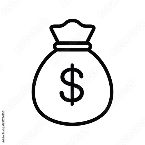 Simple black outline icon of a money bag with a dollar sign.