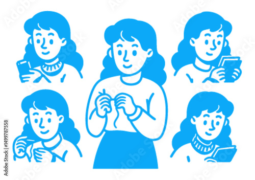 Blue Doodle of a Woman Engaged in Various Creative Activities