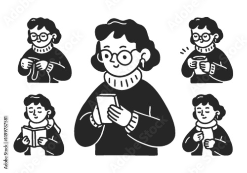 Creative Hand-Drawn Doodle of a Person Engaging with Mobile Device