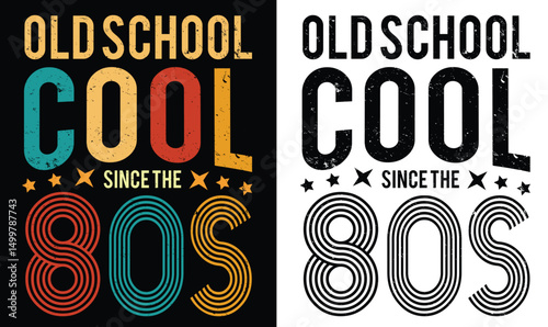  Vintage retro 80s design for t-shirt, bags, mugs, stickers, banner, poster, icon, logo etc. Fully Editable Print Ready Template - Vector.