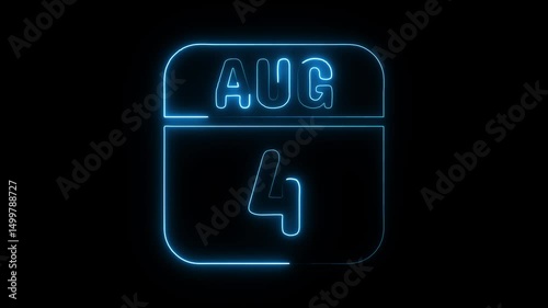 Glowing neon 4 august icon isolated on black background.a neon sign with a calendar that says 