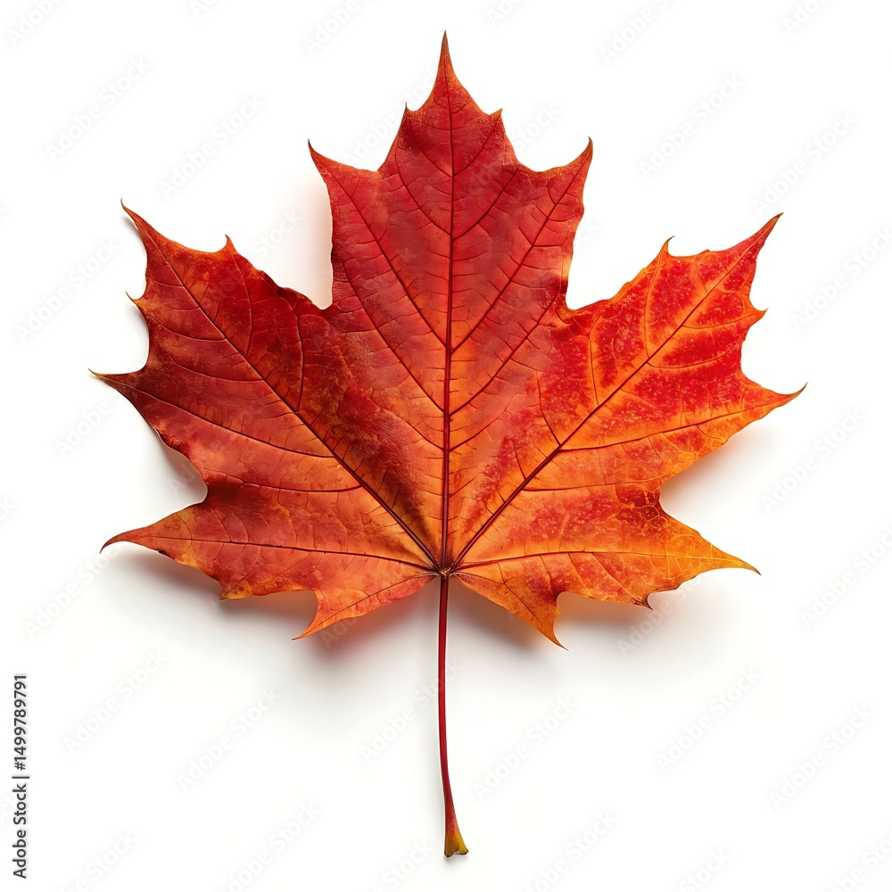 Obraz premium Vibrant Autumn Maple Leaf Against a Crisp White Background