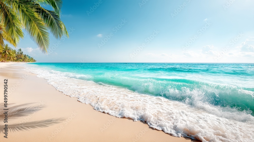 custom made wallpaper toronto digitalTropical Beach Paradise - Serene coastal scene, white sand, turquoise water, palm trees, summer vacation, peaceful escape