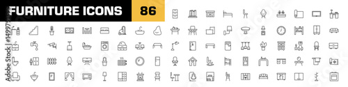 Furniture icons. Furniture vector set. Living room design. Furniture line icons set.