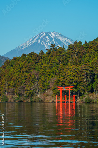Mount Fuji View Over Lake Ashi with Torii Gate