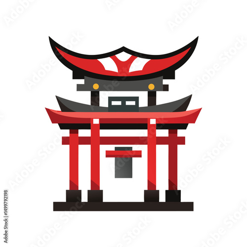 Flat and Minimal japanese temple logo vector illustration isolated on white background