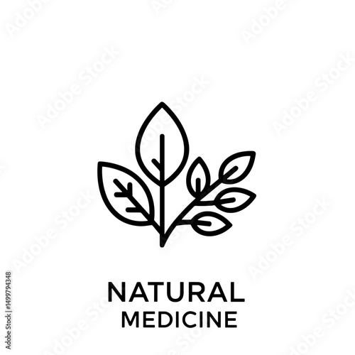 Natural medicine icon featuring leaves and herbs with a clean design