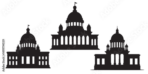 set vector various courthouse Silhouettes Black and White