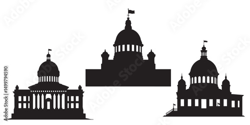 set vector various courthouse Silhouettes Black and White