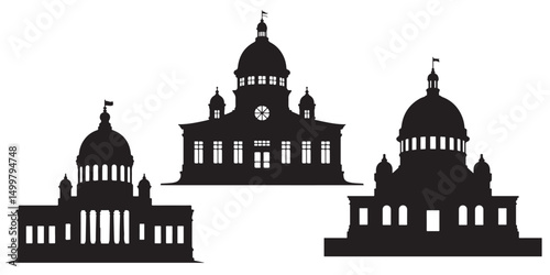 set vector various courthouse Silhouettes Black and White