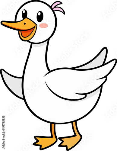 Vector flat illustration of goose standing in funny pose for children friendly cartoon animal projects