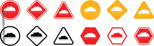 Rain warning sign. Rain warning sign in flat style. Rain warning signs set. 