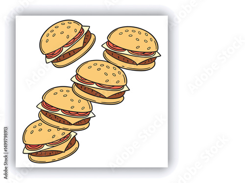 Fast food restaurant business marketing social media post or banner template design with abstract geometric background, logo and icon. Promotion flyer or web poster for pizza and vegetable burger.