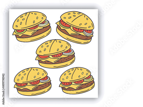 Fast food restaurant business marketing social media post or banner template design with abstract geometric background, logo and icon. Promotion flyer or web poster for pizza and vegetable burger.