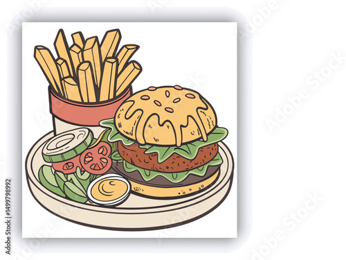 Fast food restaurant business marketing social media post or banner template design with abstract geometric background, logo and icon. Promotion flyer or web poster for pizza and vegetable burger.