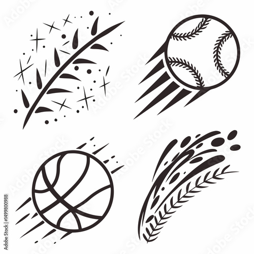Dynamic sports balls abstract design elements