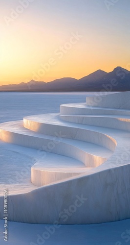 Sunset Steps with Snowscape, and Mountain View.
