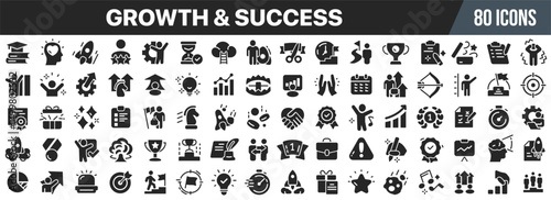 Growth and success black icons collection. Big UI icon set in a flat design. Vector illustration EPS10
