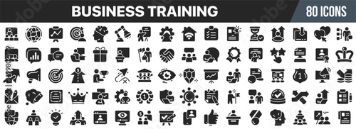 Business training black icons collection. Big UI icon set in a flat design. Vector illustration EPS10