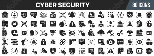 Cyber security care black icons collection. Big UI icon set in a flat design. Vector illustration EPS10