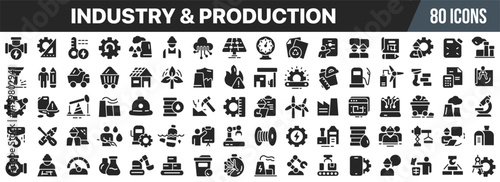 Industry and production care black icons collection. Big UI icon set in a flat design. Vector illustration EPS10