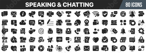 Speaking and chatting black icons collection. Big UI icon set in a flat design. Vector illustration EPS10